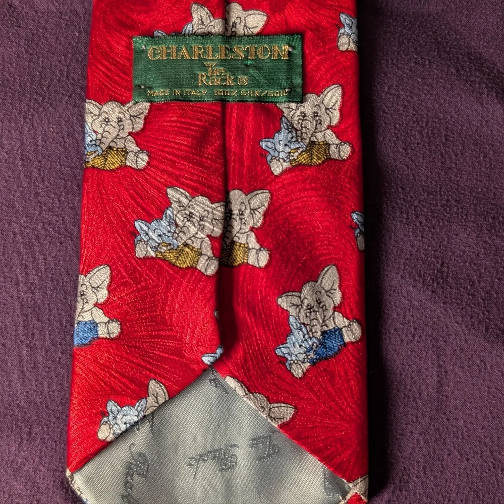 Red Sailk Tie With Playful Elephants